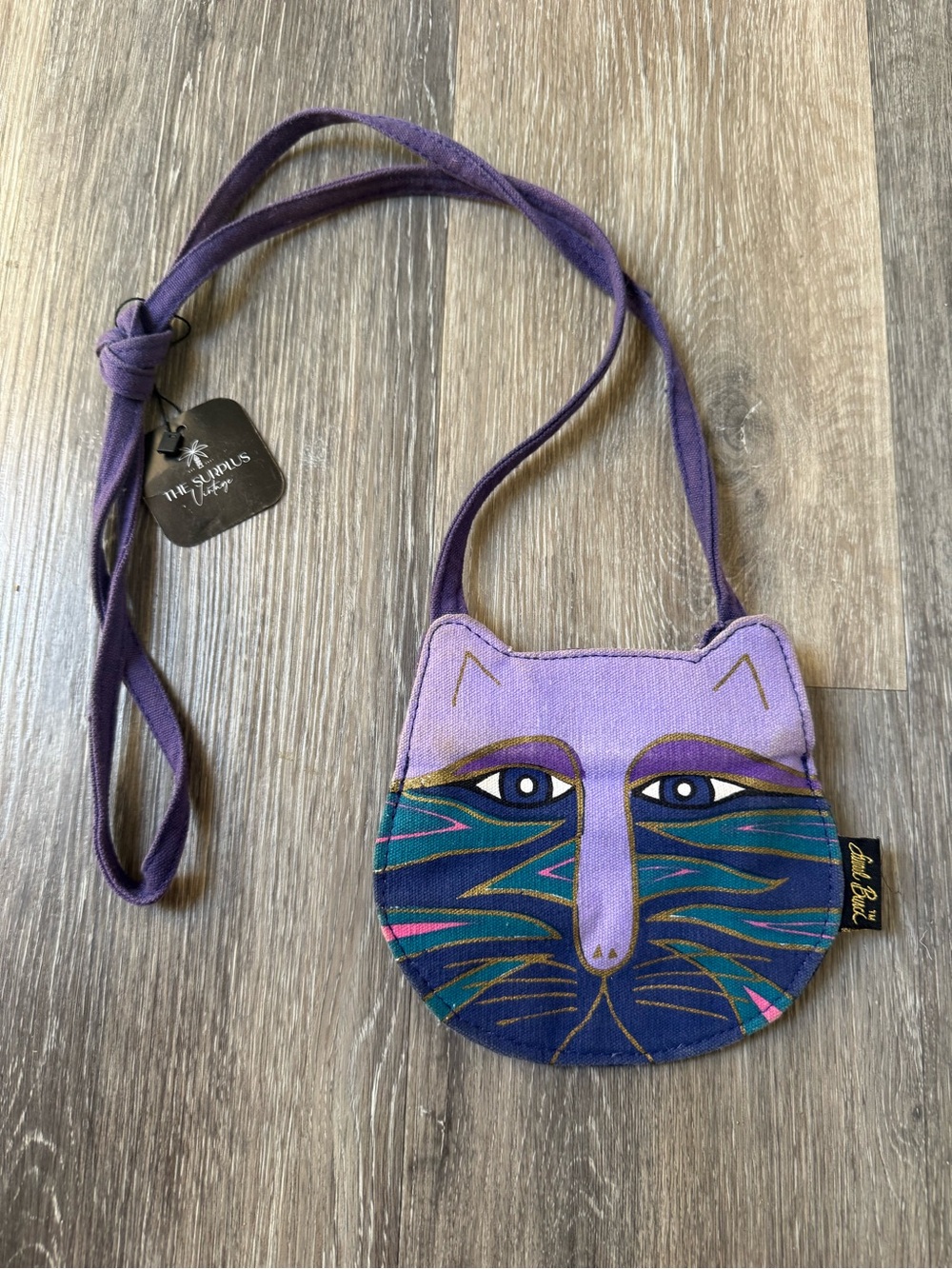 Vintage 80s Laurel Burch Purple Cat Face Crossbody Bag Very Small